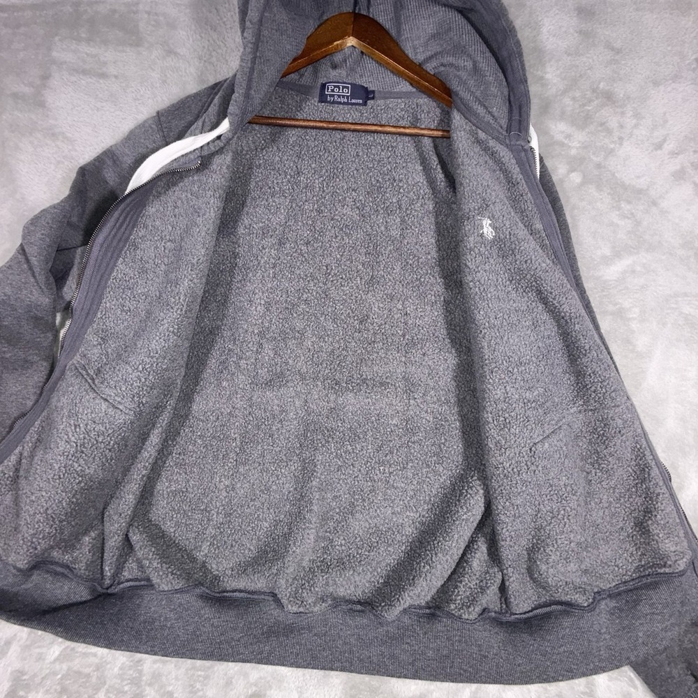 Polo Ralph Lauren Mens Hoodie Large Grey Full Zip Pony Logo Streetwear Classic - Picture 7 of 10